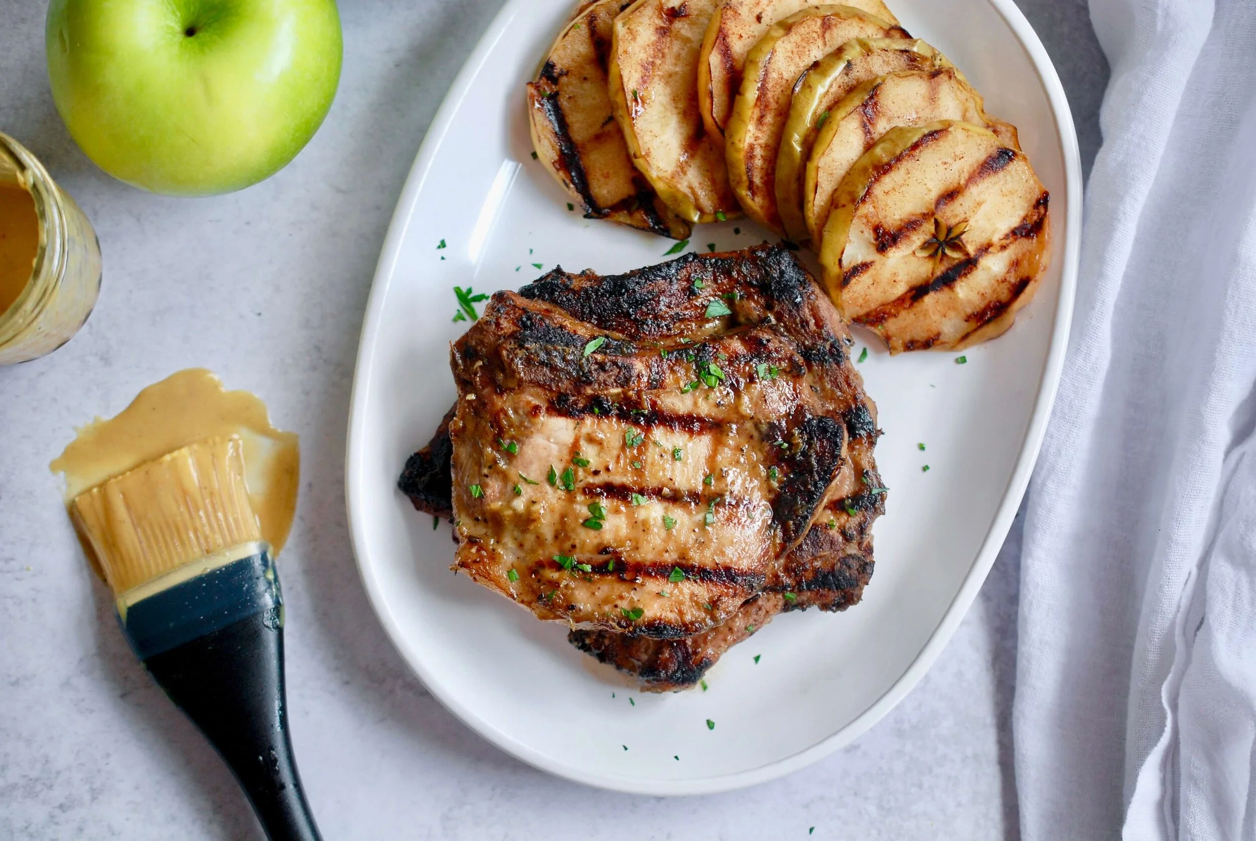Grilled Maple Dijon Pork Chops and Apples