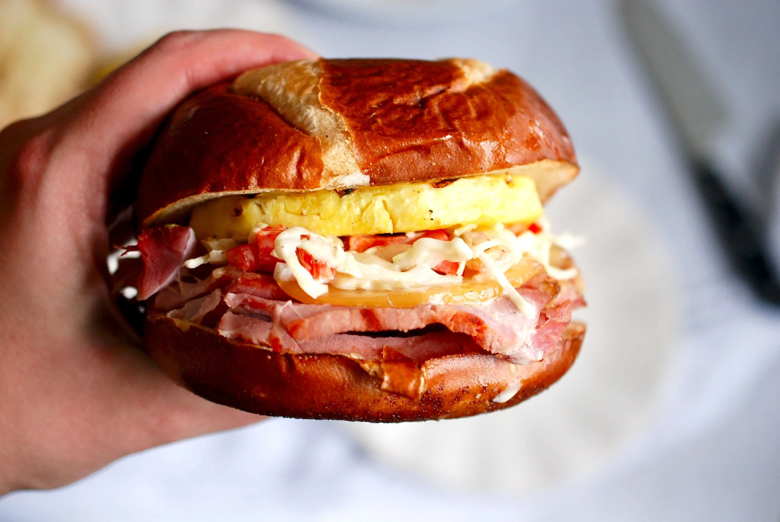 Grilled Ham & Pineapple Pretzel Melts