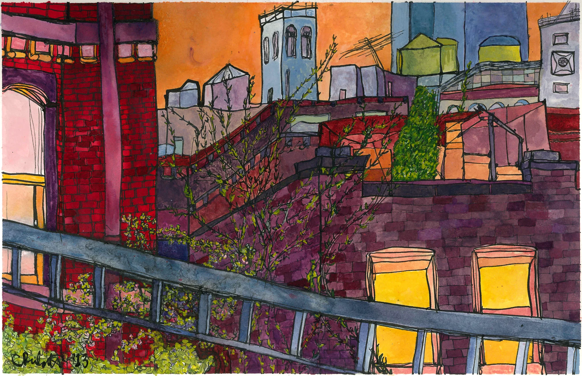 C's Overlook , 2013 gouache and ink on paper 7 x 11"