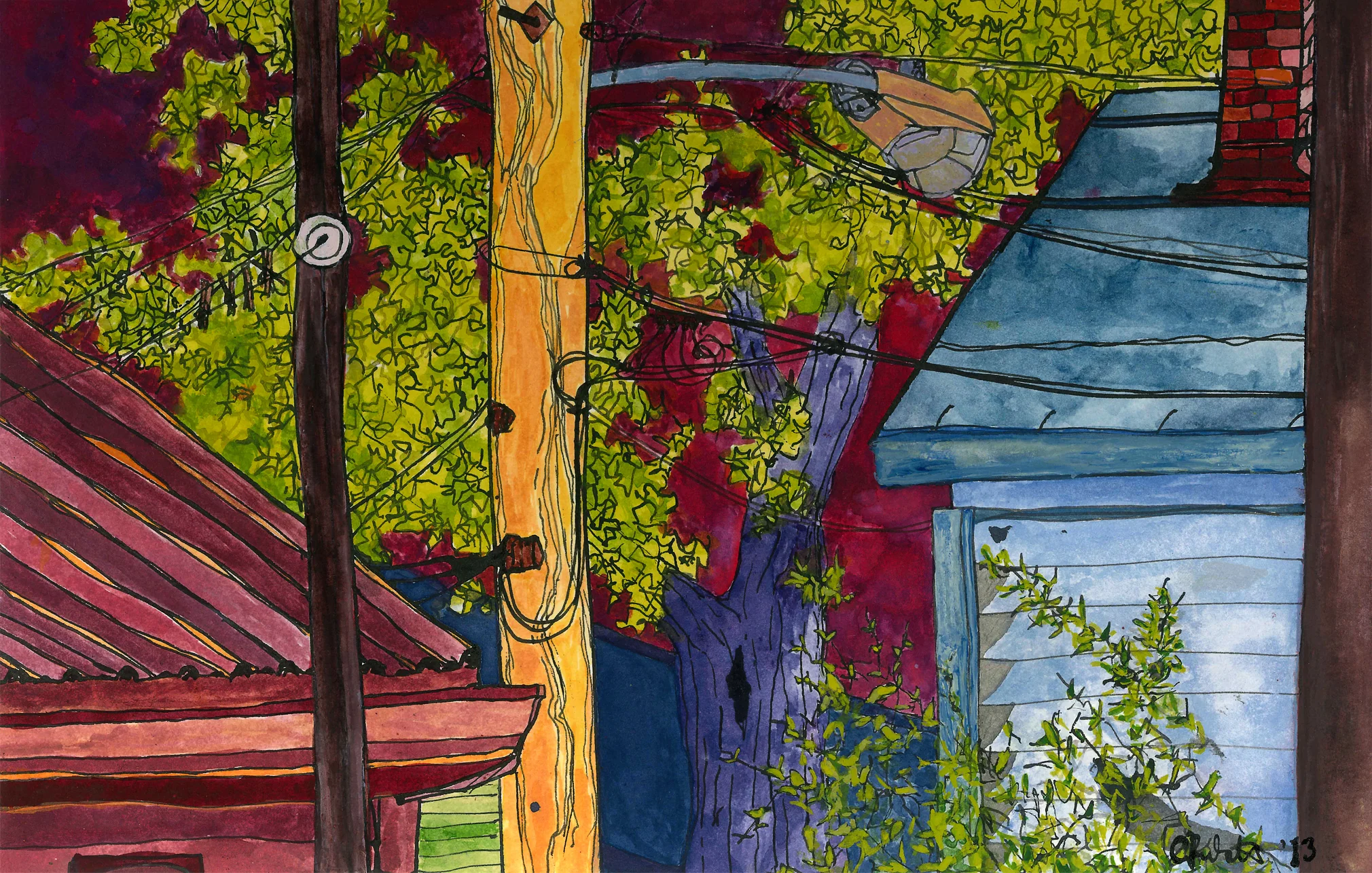 Late Summer Sliver, 2013 gouache and ink on paper 7 x 11"