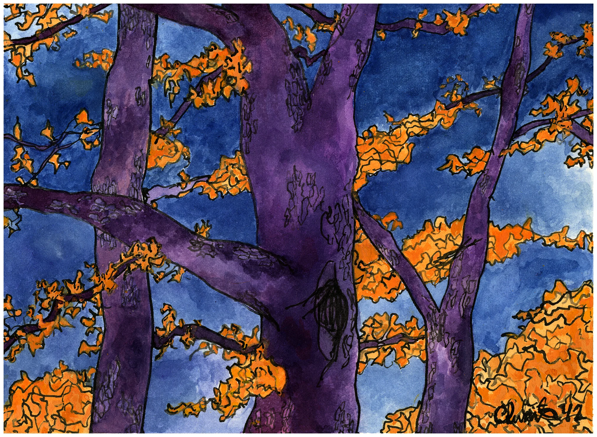 Trees for Ann , 2012 gouache and ink on paper 6 x 8"