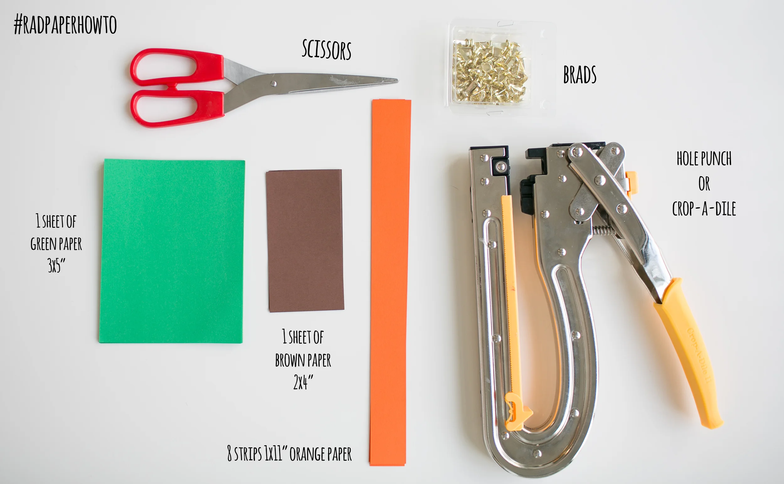 The supplies are pretty simple and straight forward. The best paper would be a text weight (thin) paper like from an office copy machine. I think it would also work well to use wrapping paper or a non-cardstock scrapbook paper. If you would like to make a larger pumpkin, you can make the strips longer and use more of them. A normal hold punch works fine, just make sure you are punching the holes in the same place. But if you do a lot of hole-punching, a Crop-a-dile will be the best thing that has ever happened to you...since you can punch through a whole stack at once!