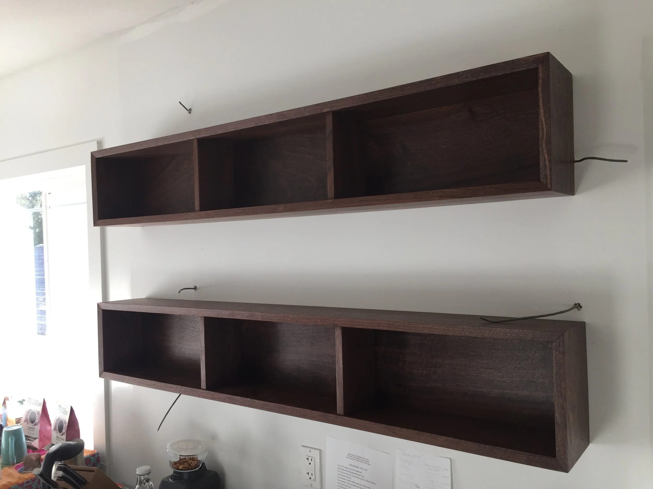 Walnut kitchen shelves, September '17