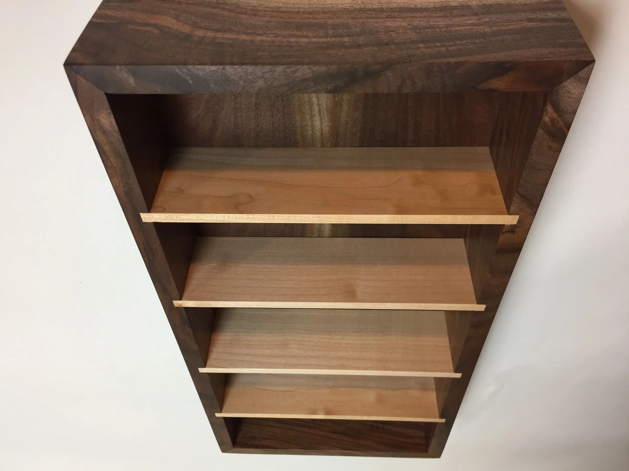 Small display shelf, Oregon black walnut, Western maple shelves.&nbsp;September '17