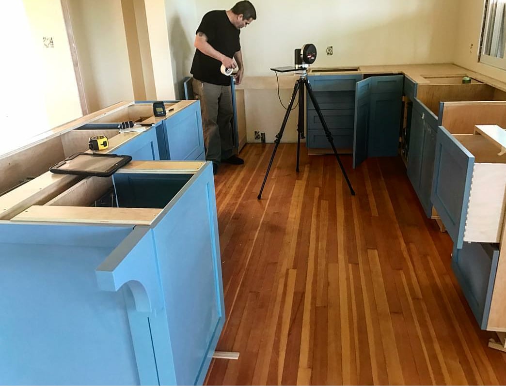 Templating for the counters is important because it ensures that everything is level, and flush to the wall, in the case of any wall or cabinet imperfections. This is also where the fabricator gets specs on the sink for the hole in the counter.