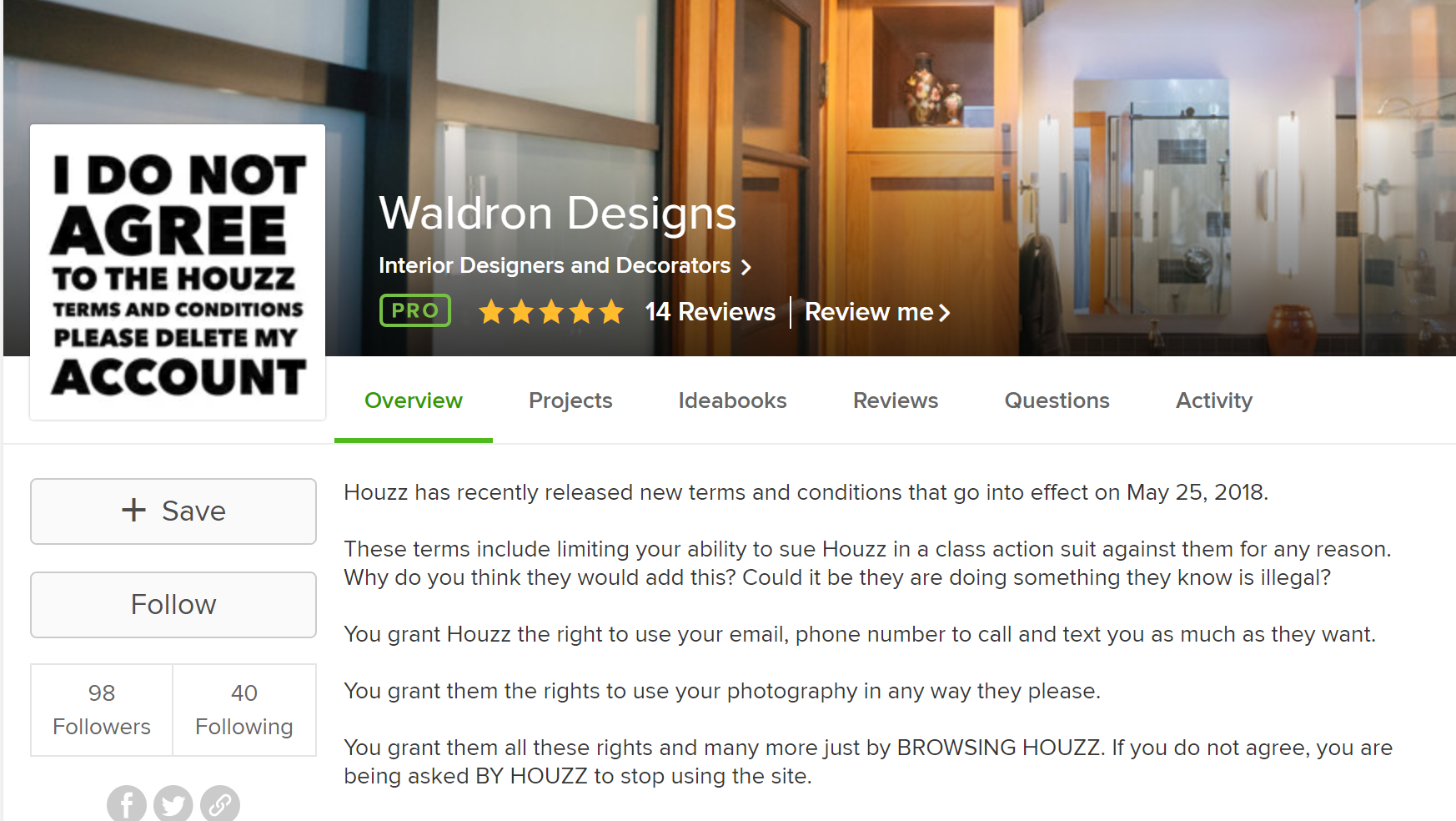 While many designers have removed their Houzz accounts, we are using ours to share the truth about this company.