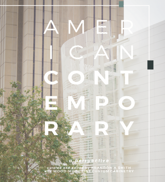 Cover of a book titled "American Contemporary" with a modern building and tree in the background.