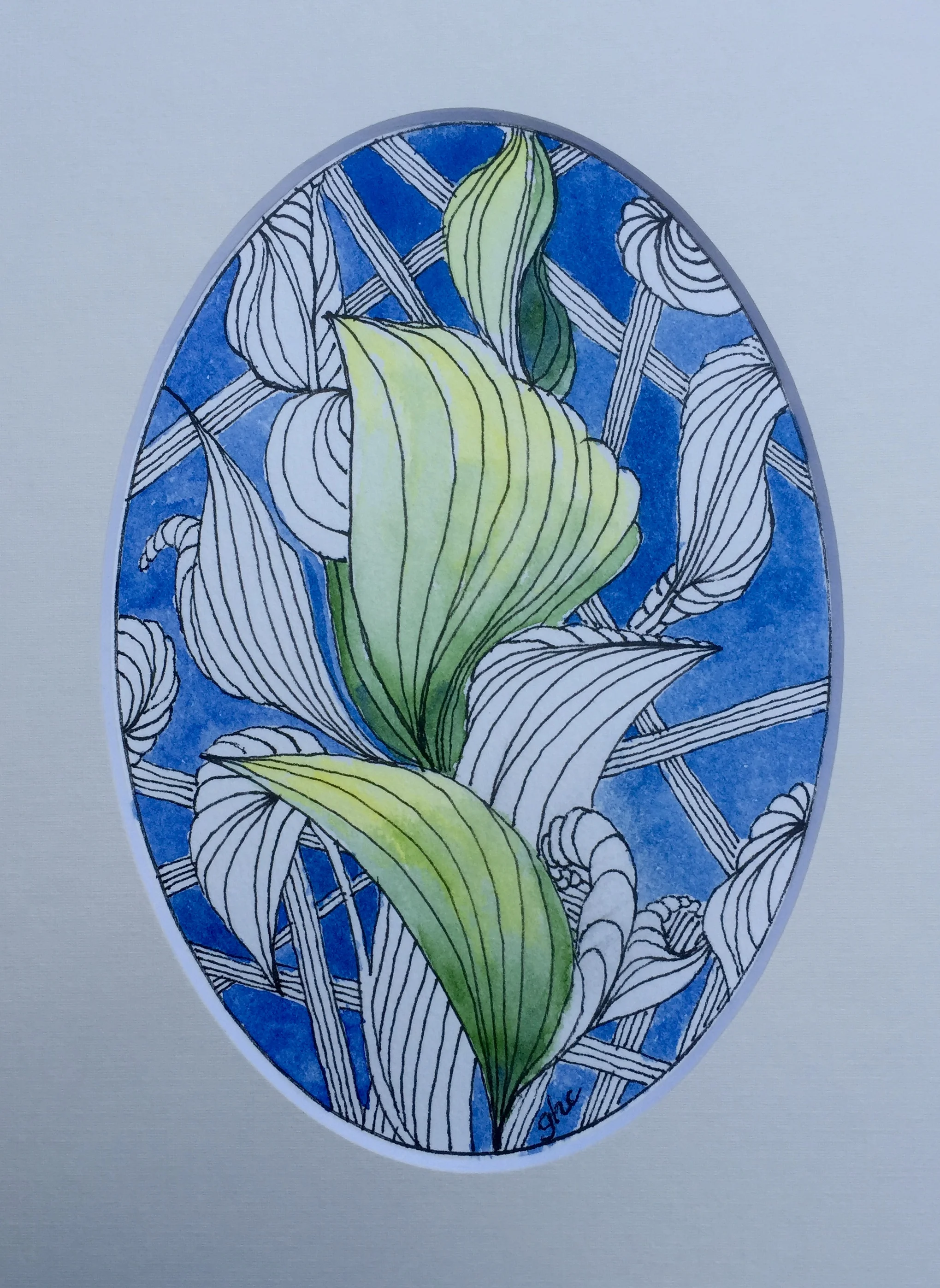 Pen & Ink with Watercolor, matted to 8 x 10, reference #410