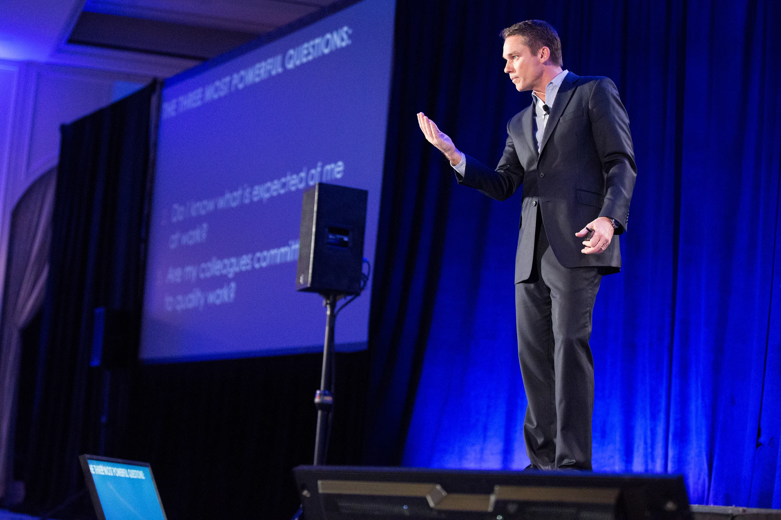 Image of author Marcus Buckingham giving a speech at a corporate event. Photo by Booker T Brown photography