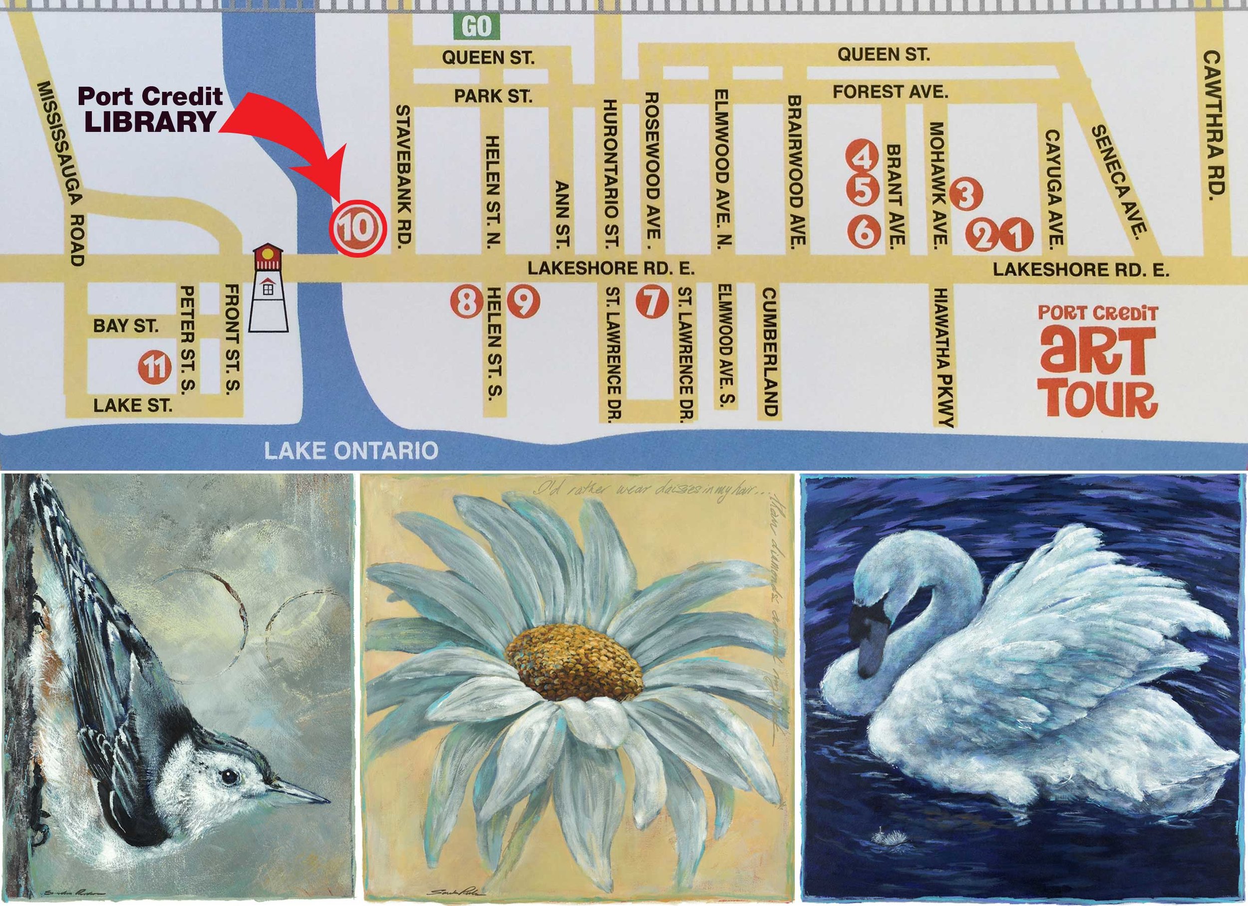 Showcasing more than 20 artists. Art/craft lovers will again see displays of Mississauga’s finest crafts, including: weaving/dyeing, ceramics, felting, furniture, metalwork, flamework/glass beads, woodcarving and pottery, blown glass, rug hooking, handbags and many kinds of unique jewellery, along side local fine art. Sandra Robson will be displaying at the Port Credit Library with Layal Annan, Nada Annan, Everist Everist and Elysia Prokopetz. 