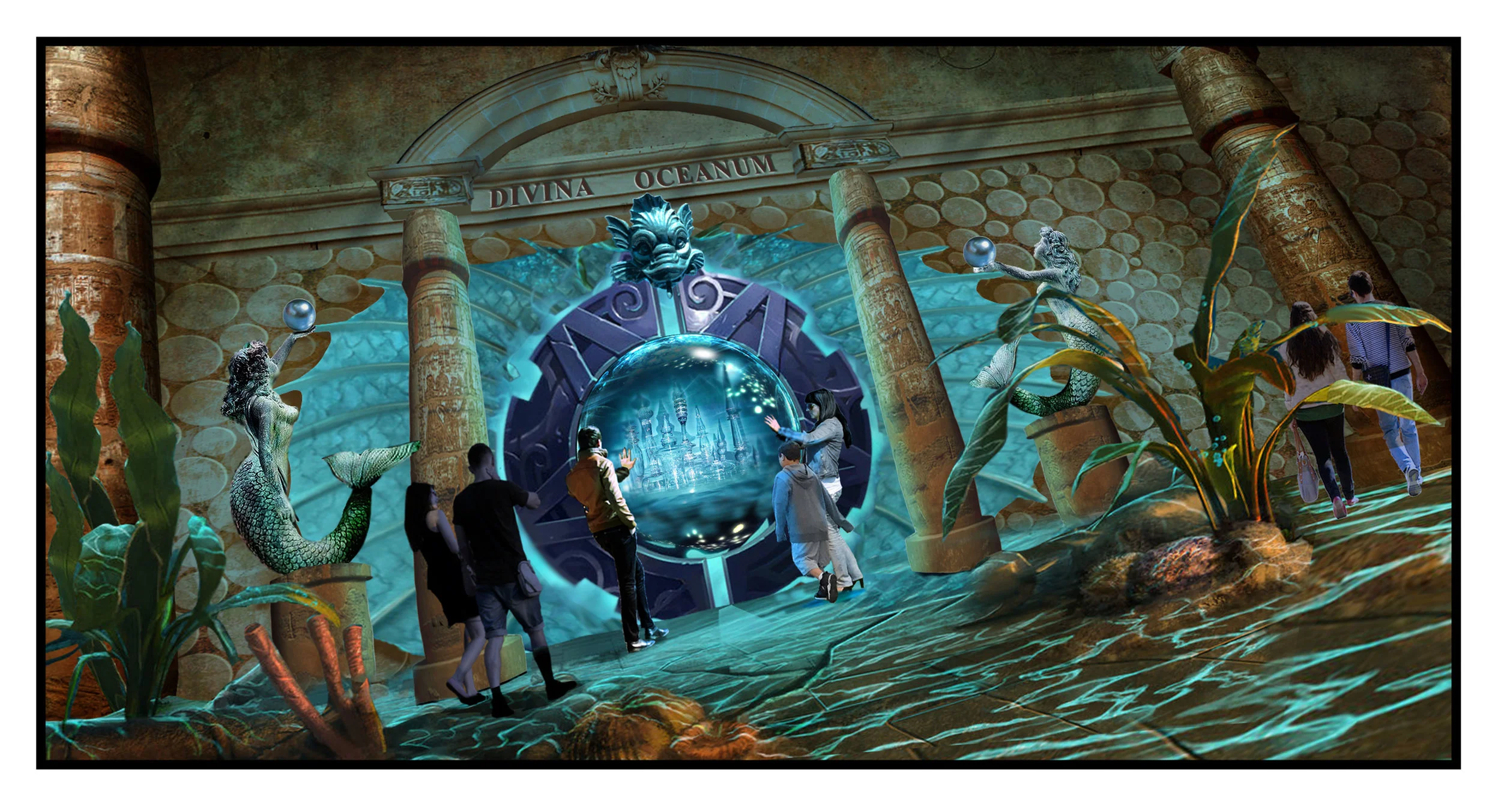 Atlantis Themed Attraction Pre-show Queue Line Concept