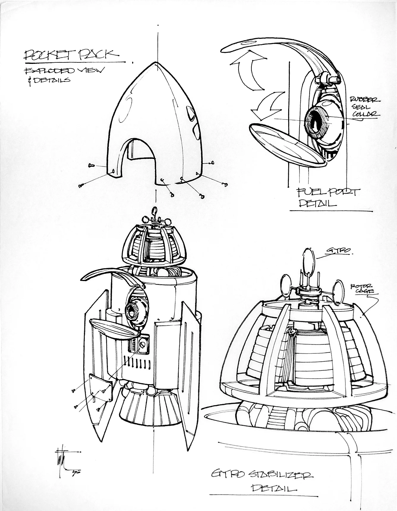 Early Rocketpack Prototype, Exploded View, THE ROCKETEER, The Disney Company