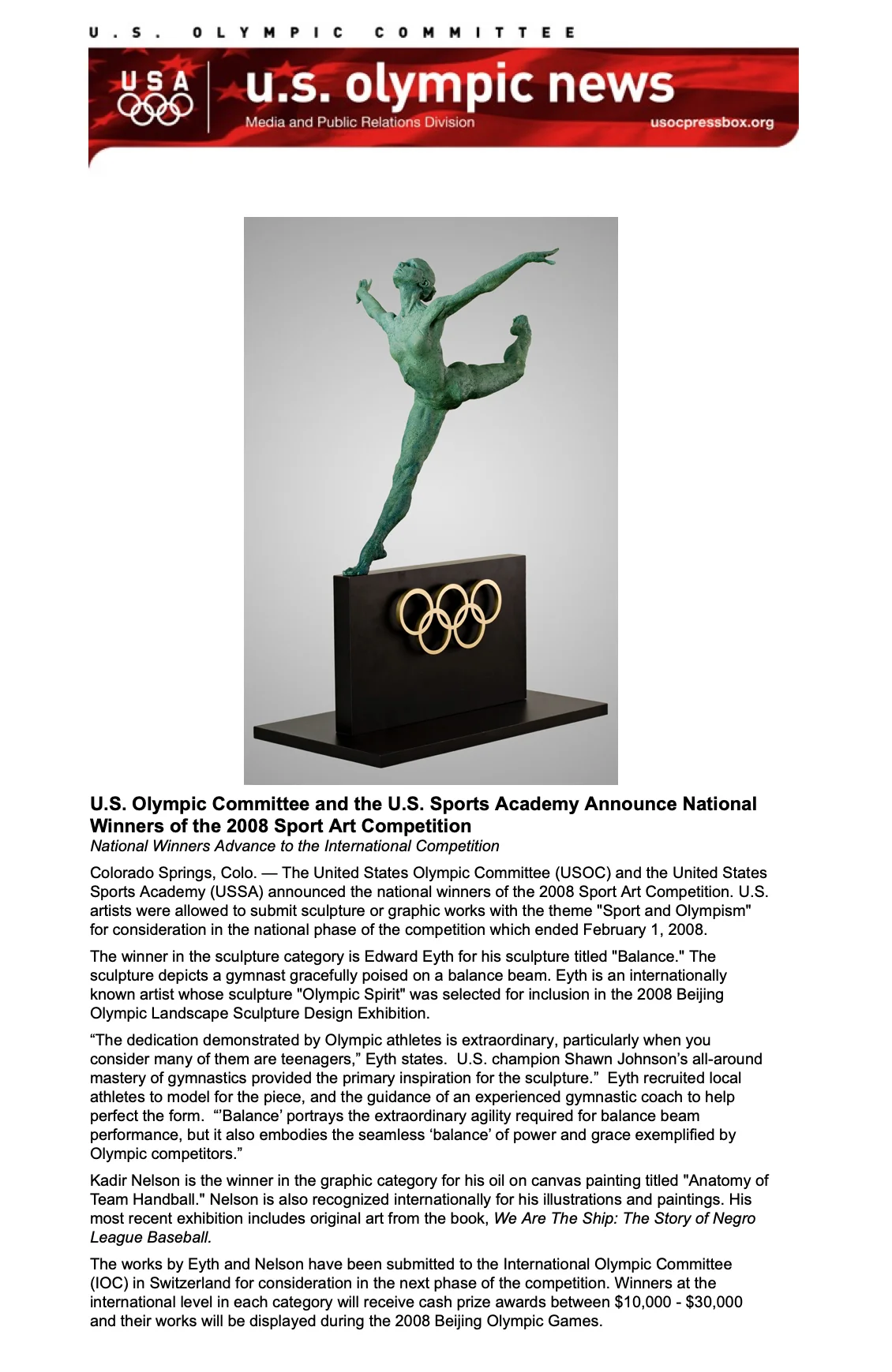 U.S. Olympic Committee Press Release, 2008