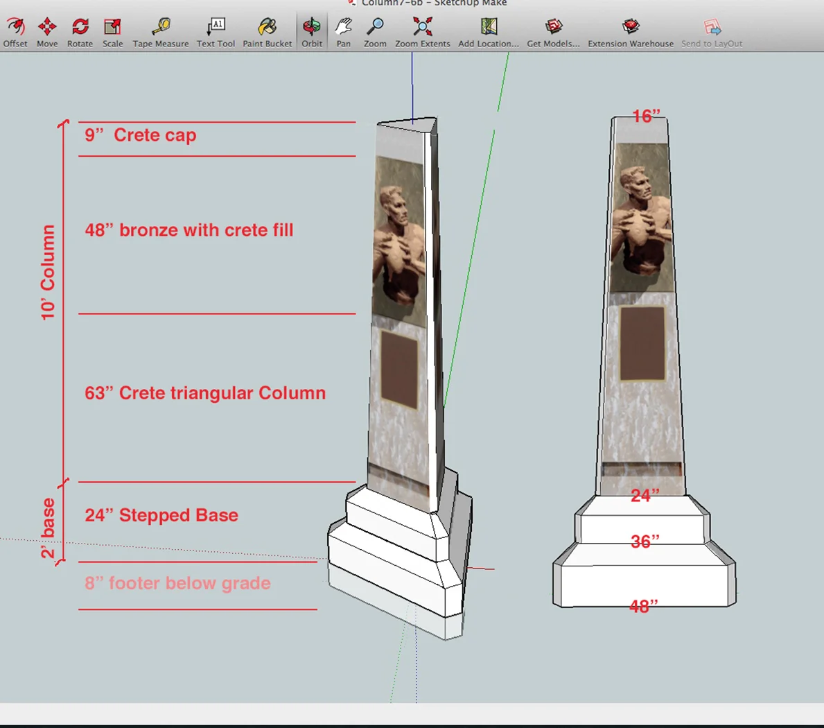 Sport Monument Digital Model, Engineering Drawing/Proportion Study