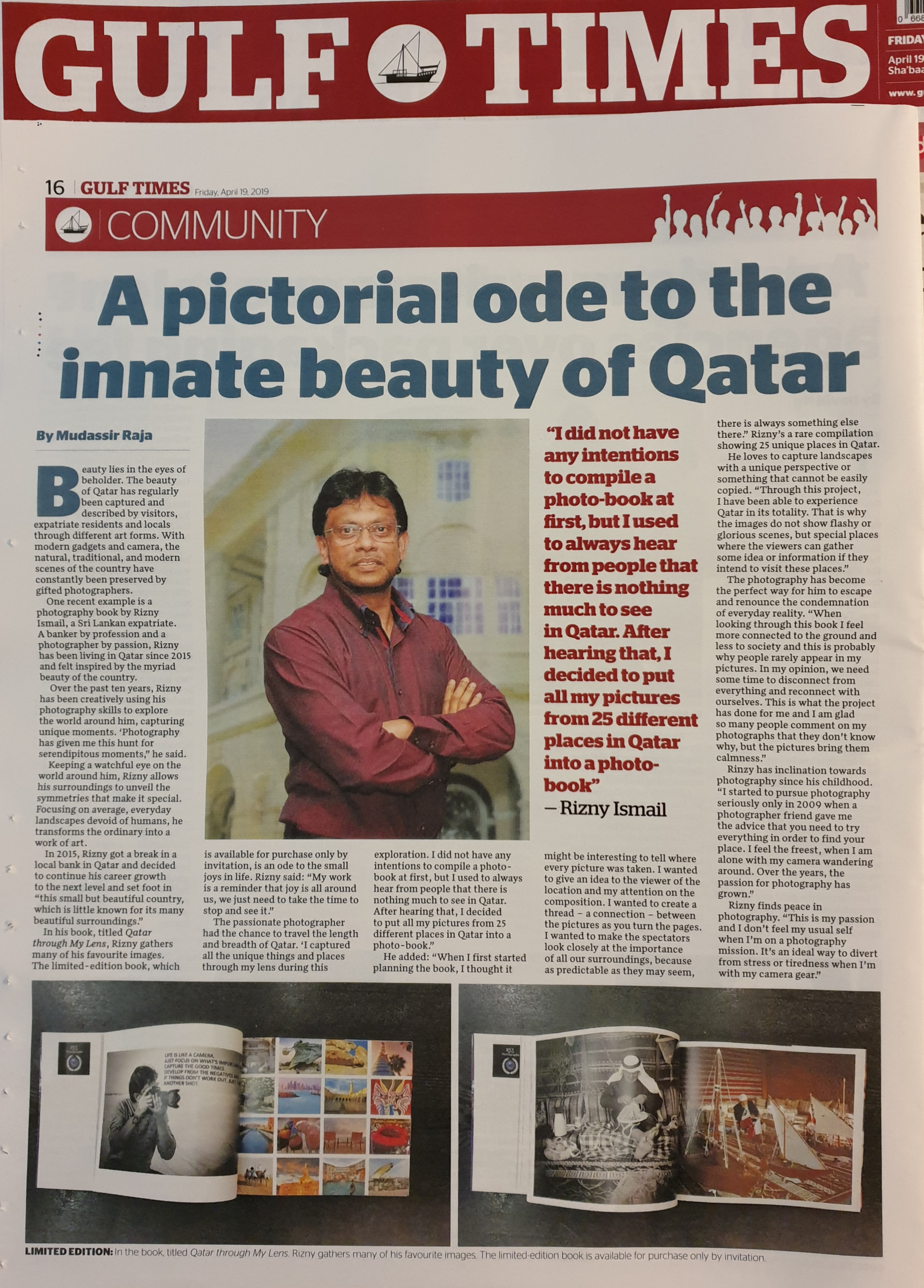 Featured on Gulf Times in Qatar on 19th April 2019