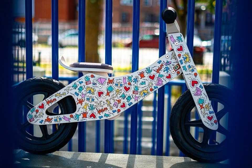 Best holiday gift!! The gift your kid will give to their kid&hellip; the Keith Haring x Affinity balance bike. 

Premium birch wood, white wash with screen printed graphics. Comes with XL all over print bag made with rip stop material. 

Fun forever&