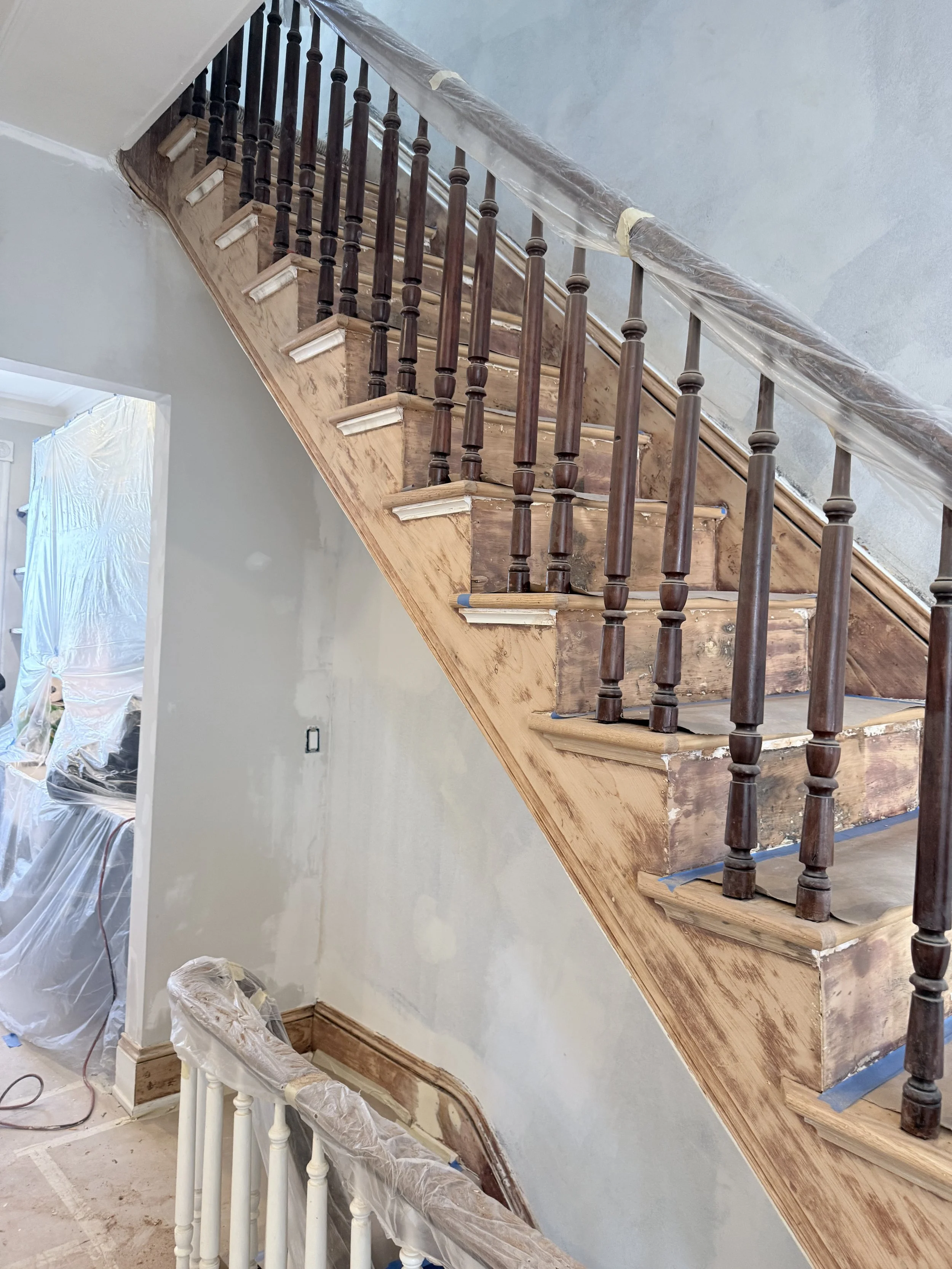 Removing old paint from 150-years old stairs