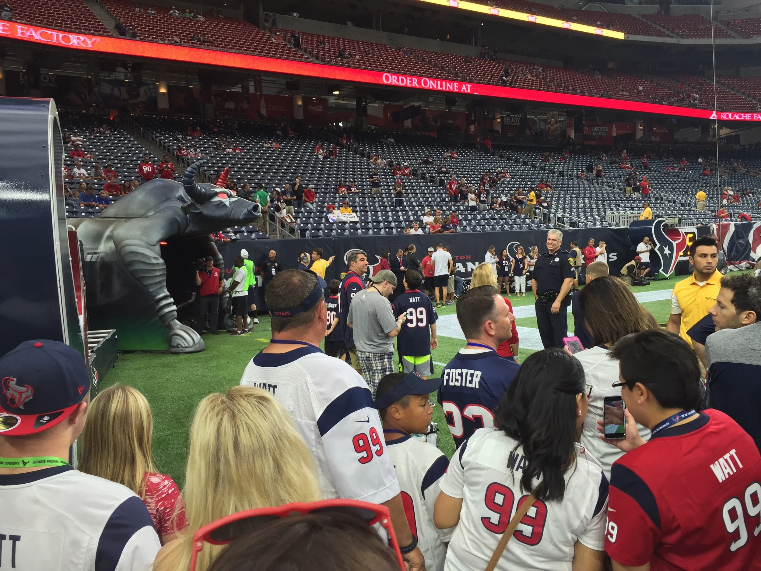 Waiting on the Texans to make their grand entrance before taking on Tampa Bay.