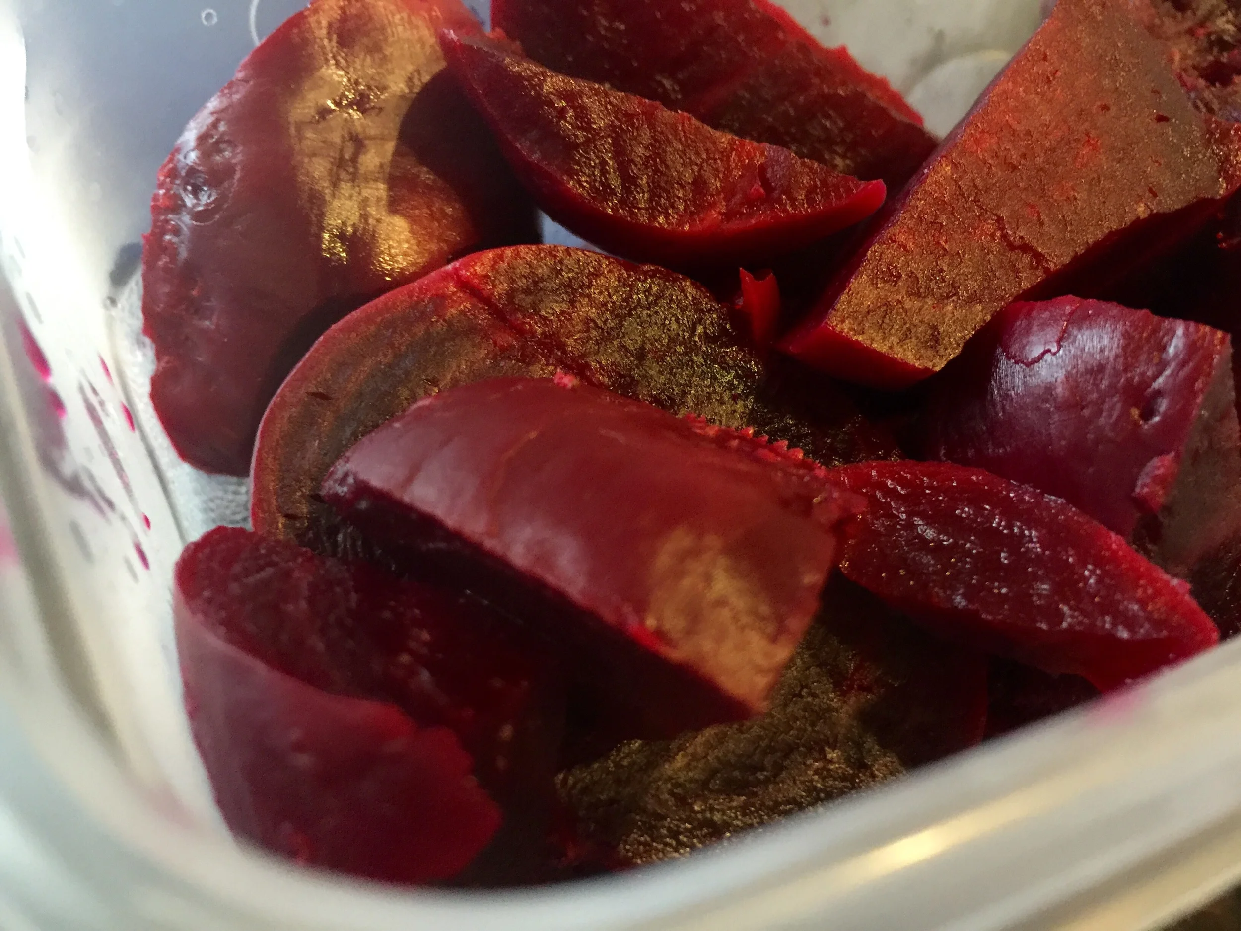 I enjoy beets in salads and smoothies so I'll just store them in a tupperware & keep them in the fridge until I'm ready to use.