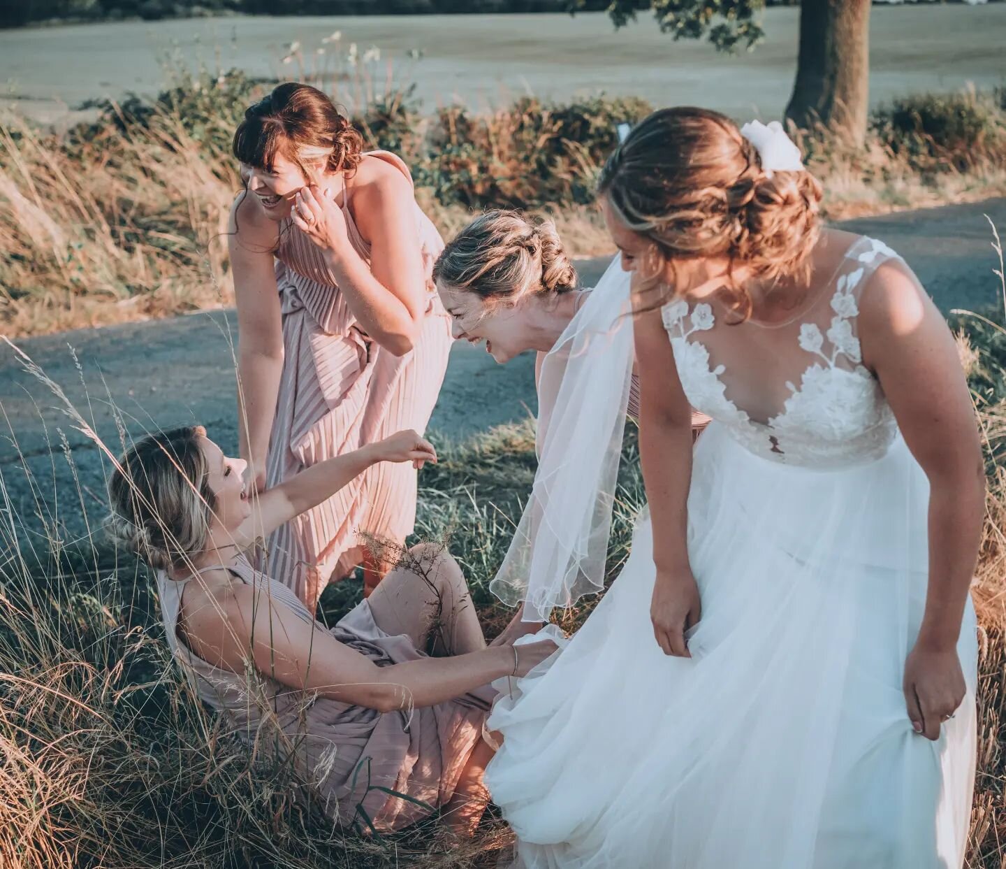 The time one of Charlotte's bridesmaids fell into a field so I went to help her up but Charlotte told me to put her back and take photos instead.

I dropped her where she fell and snapped away while everyone else pissed their pants