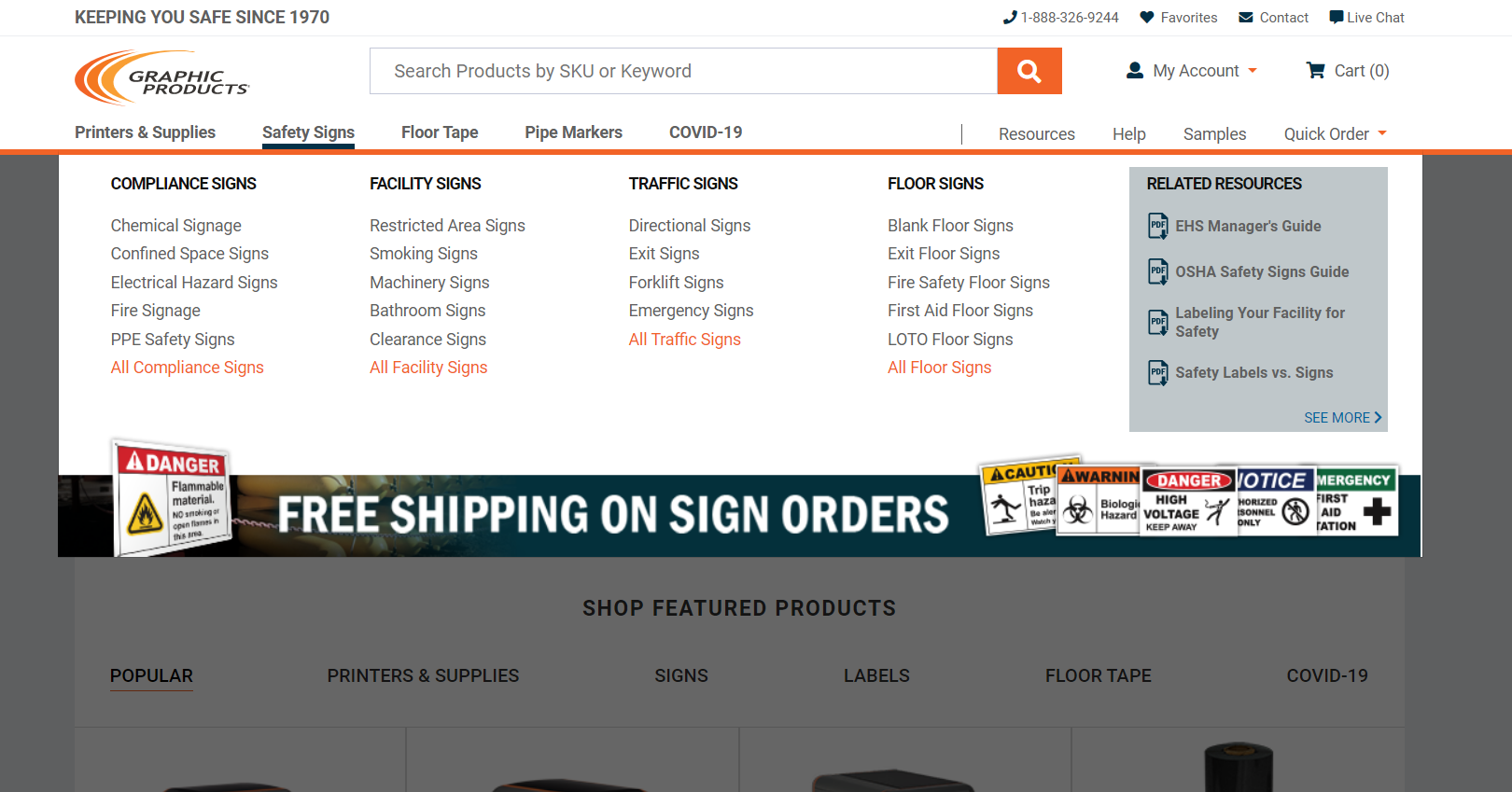 Safety Signs Drop Down menu