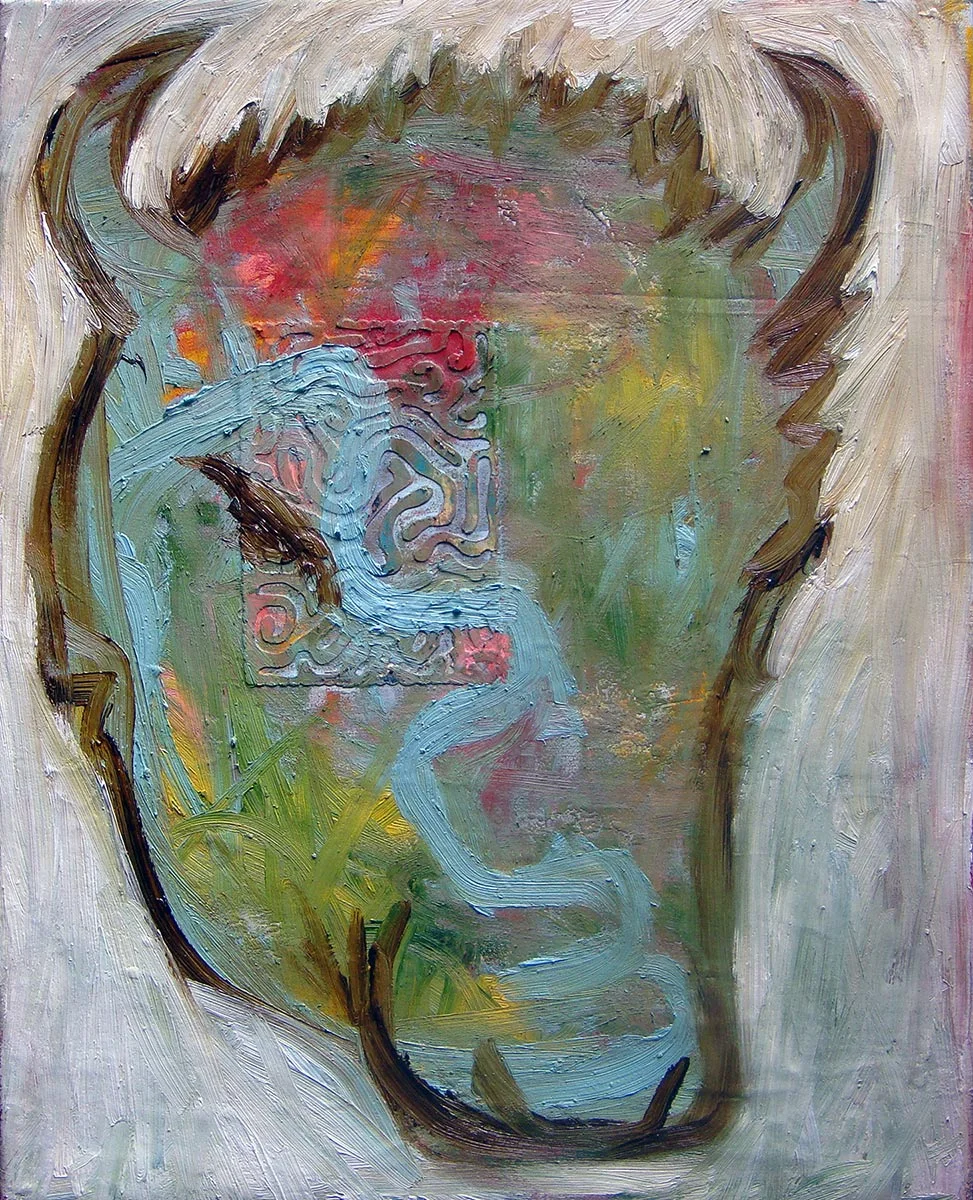 Minotaur Oil on postcard and canvas 16" x 20" $225