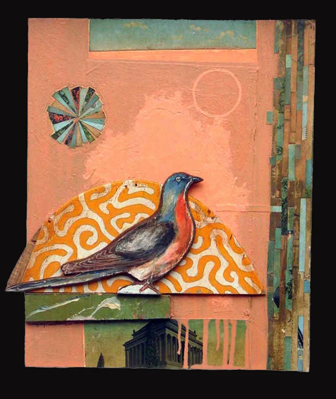 Passenger Oil and postcards on wood 12.25" x 15.25" SOLD