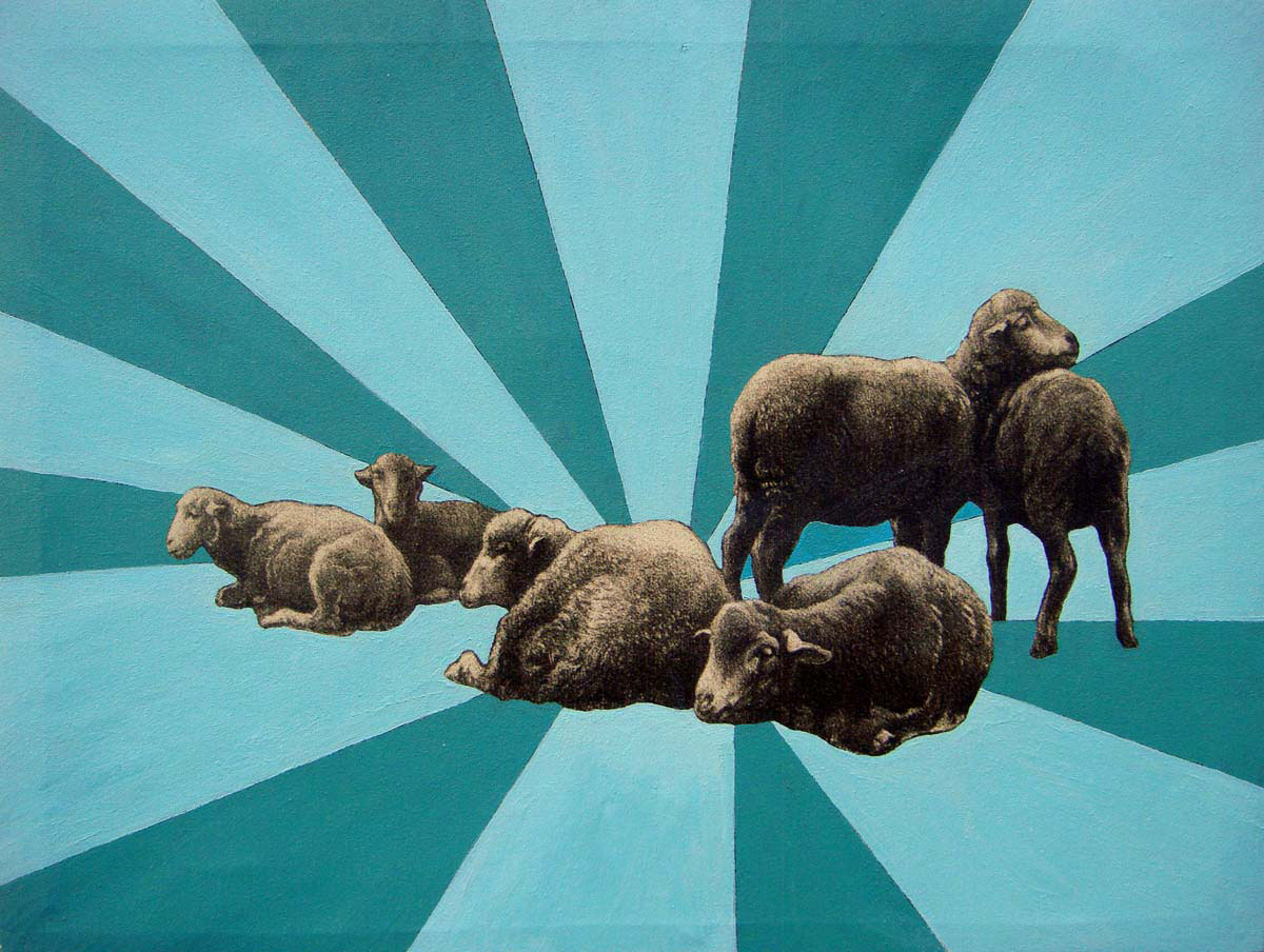  Super Sheep  Acrylic on printed canvas  14" x 18" 