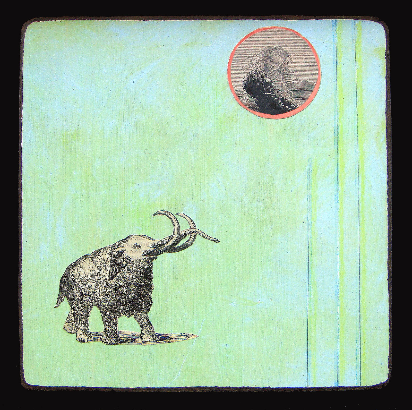  Mammoth Love  Oil and paper on wood  8" x 8" 