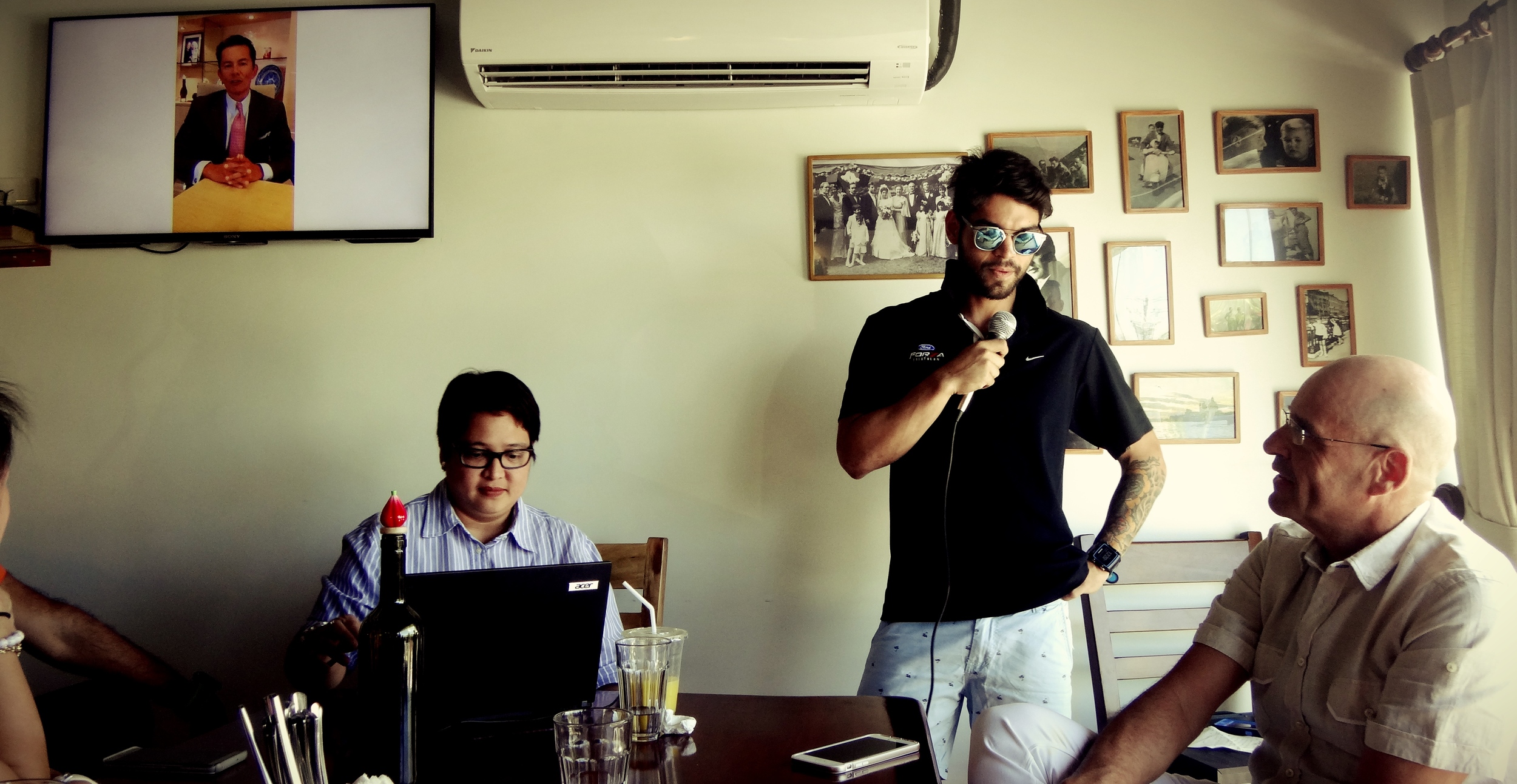 Gianluca Guidicelli receiving a special birthday message from Sunrise Events Inc. President, Mr. Fred Uytengsu.