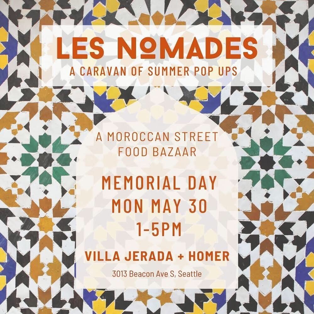 We are excited to be announcing LES NOMADES - A Caravan of Summer Pop Ups, a series of Moroccan street food events, a collaboration with Villa Jerada + Friends. 

Mark your calendars, our first event will be partnering up with our friends @homerresta