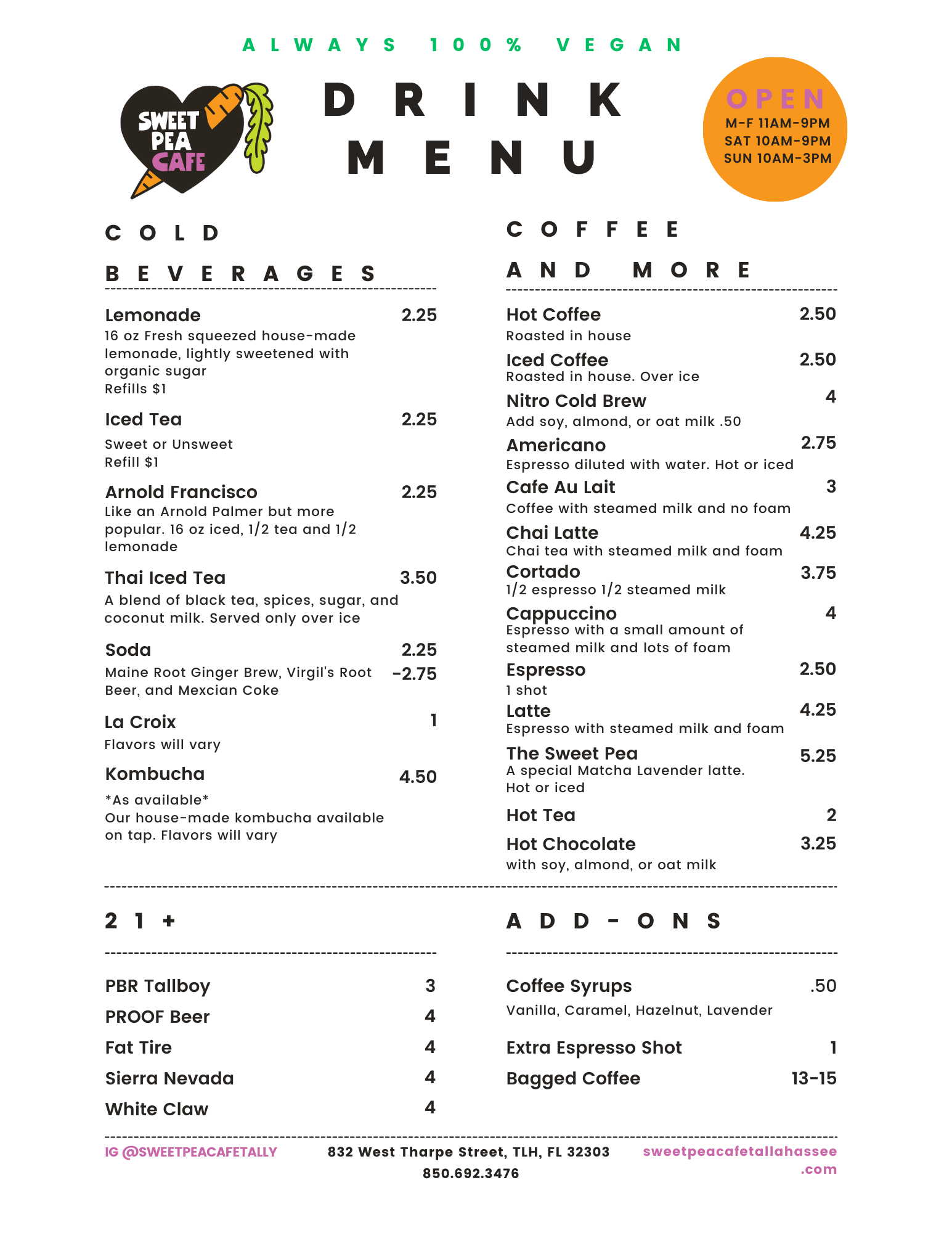 Menu — Sweet Pea Cafe