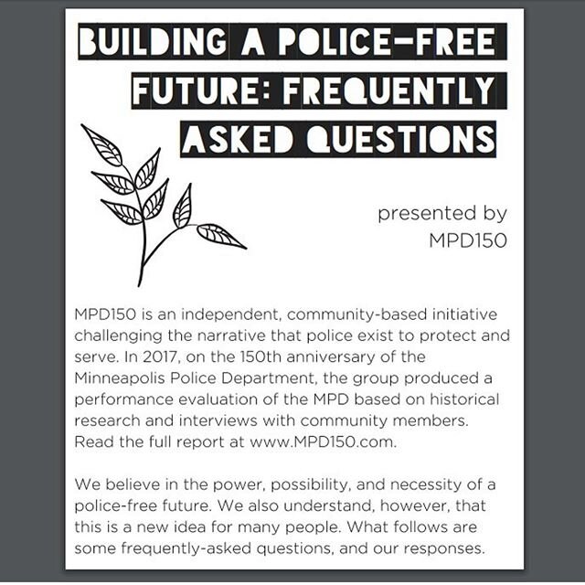 We actually have the capacity to imagine and implement a completely different model of community care. What does Defund the Police actually mean? This guide made by @mpd_150 explains what it could look like to start redistributing funds so social ser