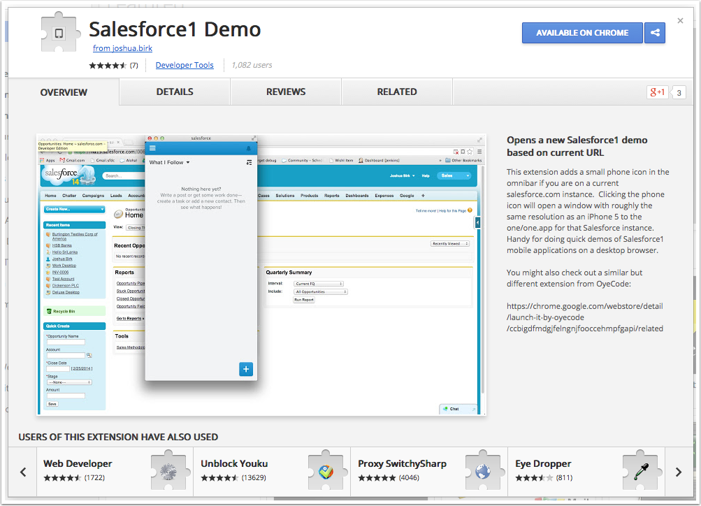 Down load and install the Salesforce1 Demo Extension