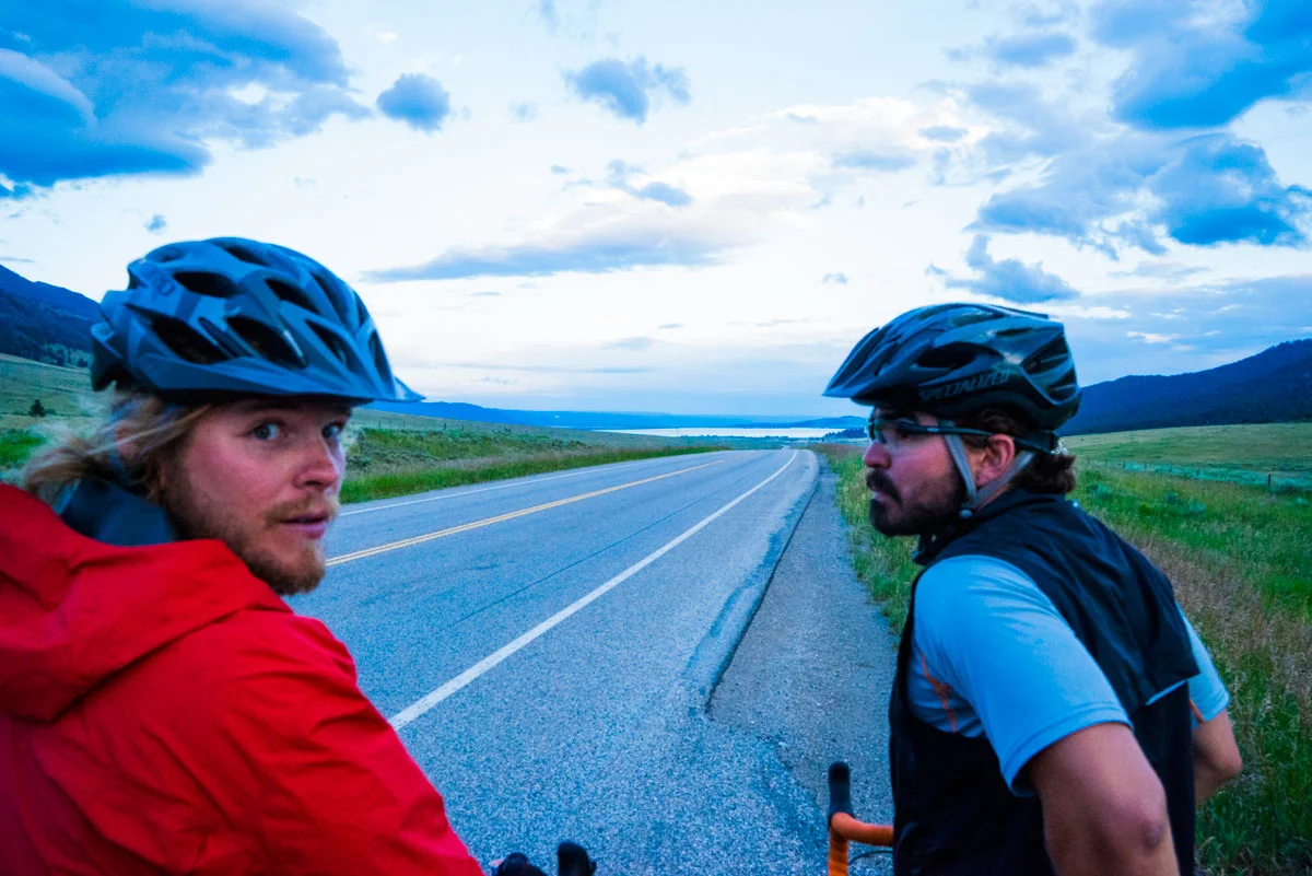 This is Ryan's "are you kidding me with this wind?" face. Entering hour 6 of riding into it, the sun was starting to set, it was cold and we were beat.