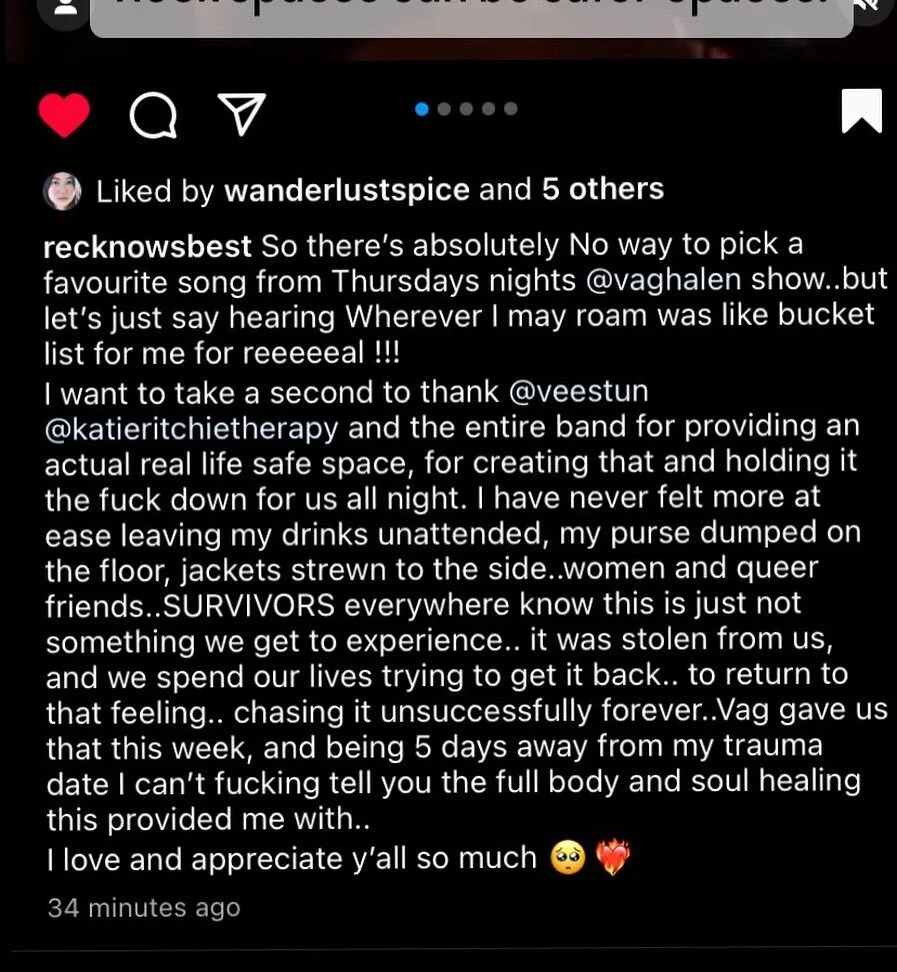 Sharing with consent and love. Getting messages like this means the world to us and we never take for granted how incredible the crowds are around space-making, safety, and community. Rock spaces can be safer spaces!