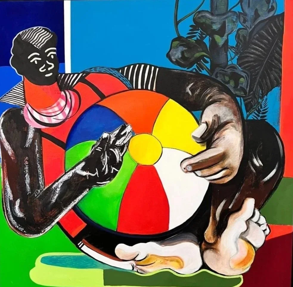 The Bouncer / Acrylic, Flashe paint, collage drawings, and Sumi ink on canvas / 42” x  42”
