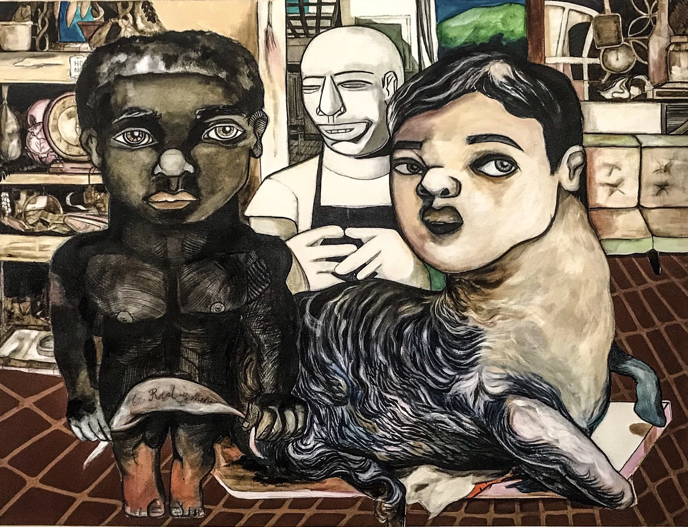 Con Real y Medio
Acrylic, ink and chimo on canvas
48” x 36”
