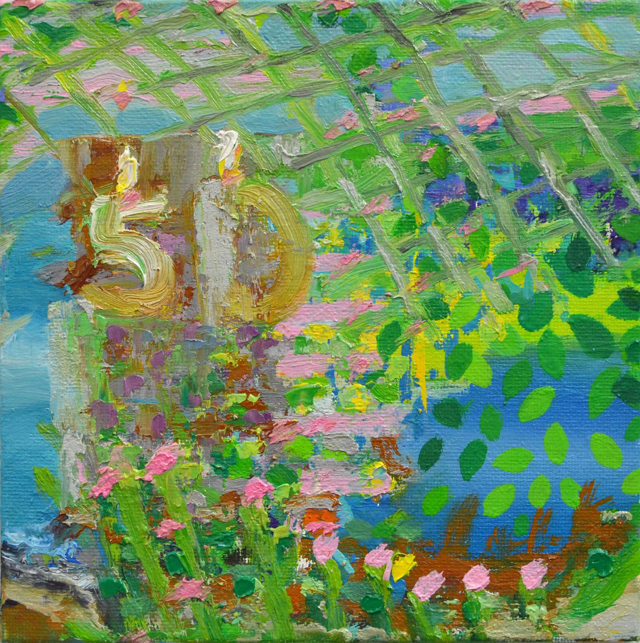 "Cheers to 5o" oil on canvas 6"x6" 2017