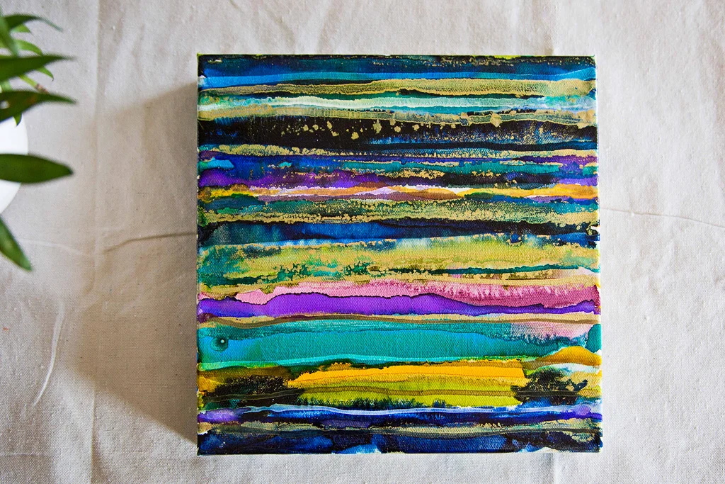 Summer In The City | Inks + metallics on canvas | 10x10x1.5"