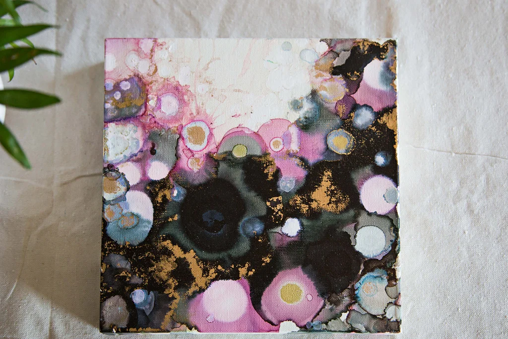 Ink + metallics on canvas | 10x10x1.5"