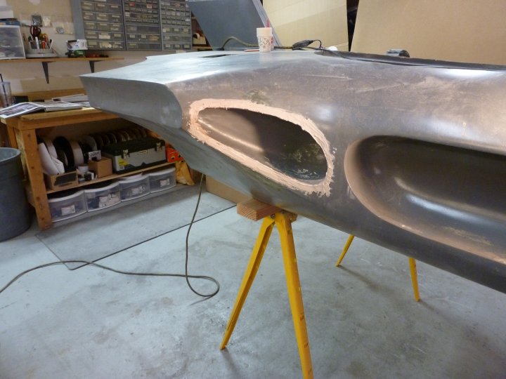 The first coat of bondo to fill the seams.
