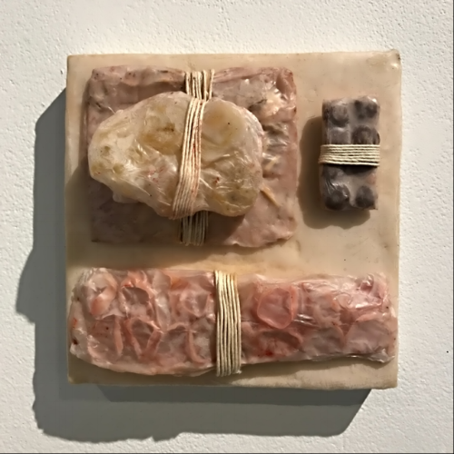Jewels Encaustic infused materials on wood cradled panel 6" X 6" 2015