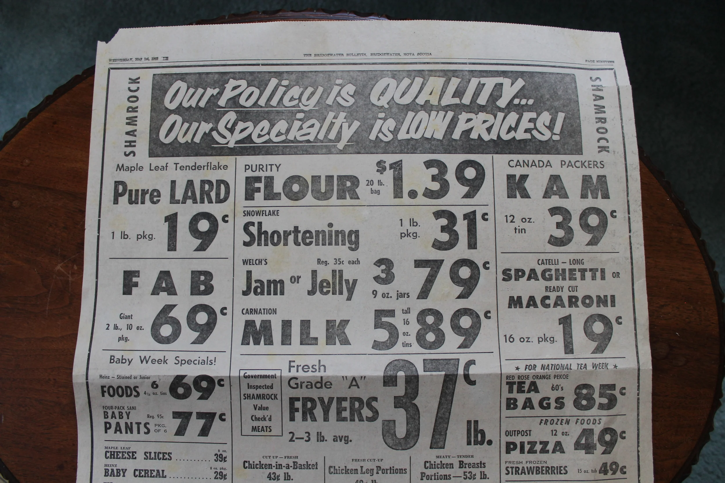 We found a layer of newspapers under the linoleum, check out the prices!
