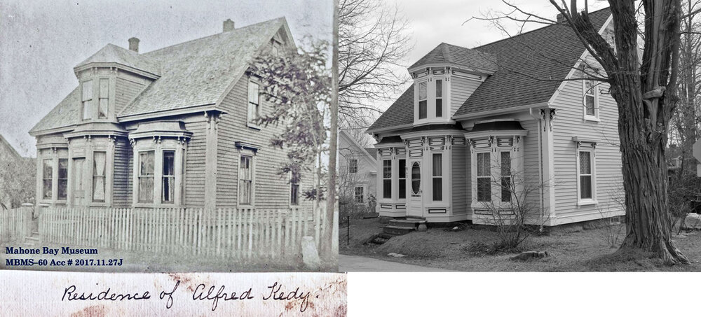 While we don’t know when the picture on the left was taken, the one on the right was taken in 2018. we have done a lot of work and renovations to make sure this house will survive many more years. We have a local architectural feature known as a “Lunenburg Bump” which serves as a front porch for the front door and also it gives us a lovely open area in the upstairs hall.