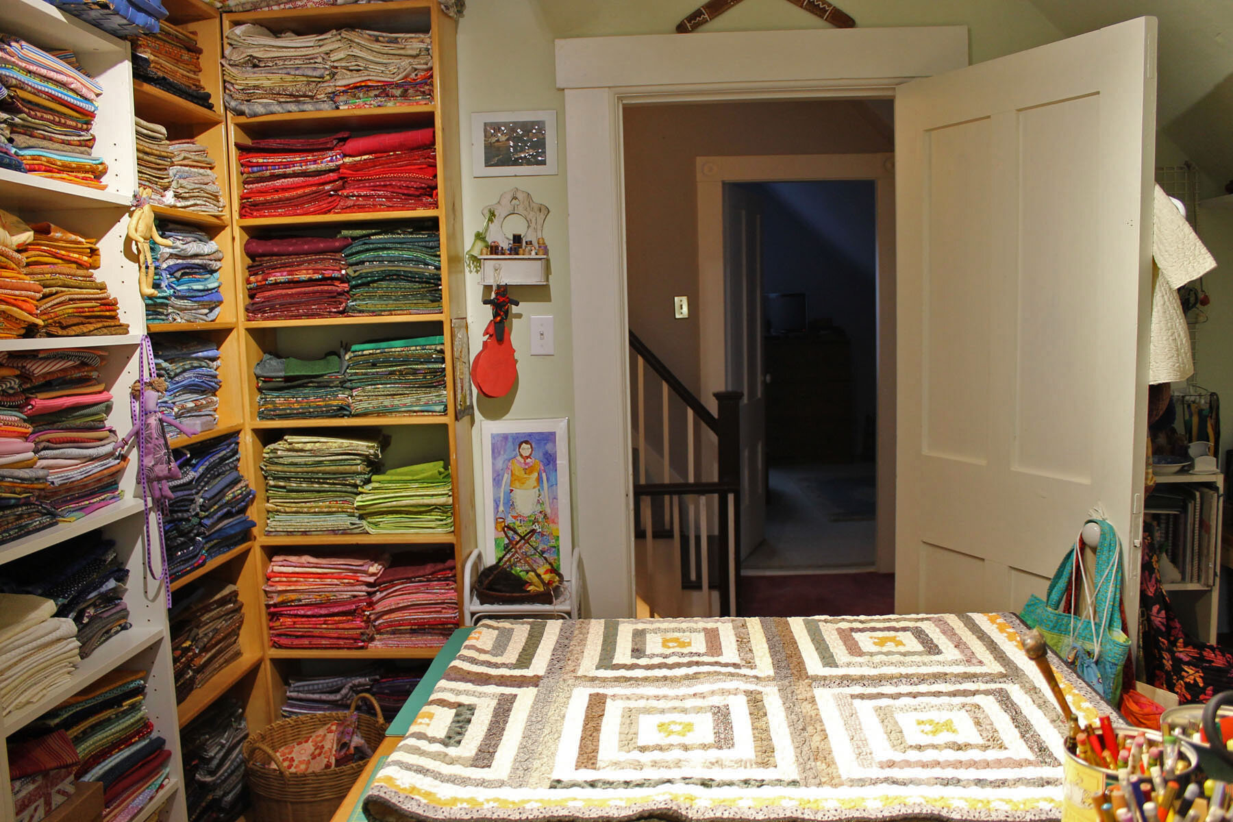 My Mahone Bay sewing room and enough fabric for a rainy day!