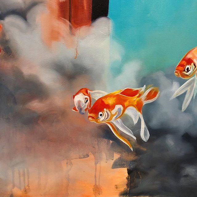 Fish update 🐠
.
.
.
.
#painting #commission #fishinthesky #fishintheclouds #orangepalette #bluepalette #paynesgrey #feelinit #oils #oilpainting #artwork #fineart #largescaleart #threedoors #liberation #noself #nogoal #noform #float #sail #soar