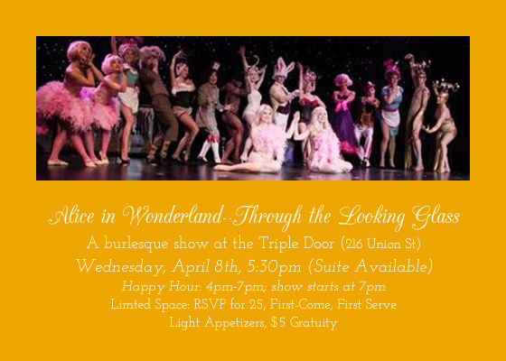 Andy Snyder and the Triple Door have graciously invited CGS members to enjoy their burlesque show, Alice in Wonderland-Through the Looking Glass. We will be in a suite, overlooking the main room. There is limited seating with a mingling atmosphere (all are welcome to come and go as you please). LIght appetizers will be served. All beverage costs are on your own. The suite will be availble starting at 5:30pm. Happy Hour starts at 4pm and will be extended for us until 7pm when the show starts (normally it ends at 6pm); Because of limited space in the suite, the invitation is limited to the first 25 who RSVP and is open to Guild members only. For more info: (link)