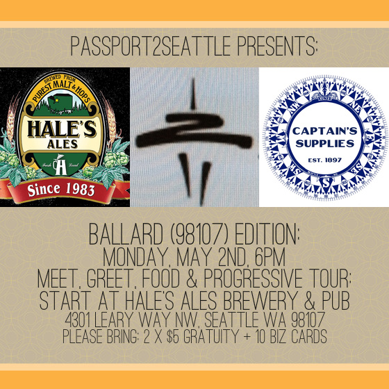 AHOY CGS! We have another great Passport adventure in store for you--our voyage takes us to Ballard this time! We will gather at 6:00pm at Hale's Ale's Brewery & Pub to socialize and sample before we proceed on a tour of their brewing facilities. We will then walk (or drive) to Captain's Supply at 1120 NW Ballard Way, Seattle WA 98107 where we will have more refreshments and hear from a variety of unique individuals who will speak on a variety of topics and share their experiences. They include (subject to change): --Jim Wheat. Co-Owner Captains Supply.: 6 Metre Sailor, Floatplane pilot, Mountaineer, Explorer, World Traveller. --Julie Myers; ASID,IIDA, IDEC . Master Birder and trip leader for the Audubon Society. Interior designer, design research and space planning, and sustainable design. Julie is lead concept designer for a variety of complex interior projects, and designer for the new Captains retail location. --Diana Hennick. Travel product Expert, Museum specialist, Volunteer Deckhand on schooner Zodiak, Chart, Map, and Travel publication expert. --Jeff Mobley. Optics Specialist. Specializes in Telescopes, Binoculars, Astro Photography, and Digital Navigation. --Wendy Hinman. Adventurer, Sailor, Author. Sailed over 34,000 miles over 7 years on a 31 foot boat. Progressive tour stops subject to change. Please bring 2 x $5 gratuity + 10 business cards which will be collected at the beginning of the tour at check-in. Please wear comfortable shoes! We hope to see you in Ballard!