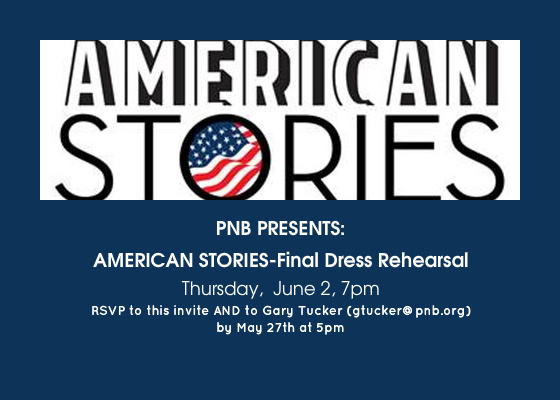 PNB cordially invites members of the Concierge Guild of Seattle, Greater Eastside Concierge Association, Seattle Hotel Concierge Association, and Visit Seattle to attend the final dress rehearsal for American Stories: 7:00 PM, Thursday, June 2nd *Please feel free to join Artistic Director Peter Boal and "Waiting at the Station" stager Kiyon Gaines for a conversation during the hour preceding the dress rehearsal. The talk begins at 6:00 PM and takes place in the Nesholm Family Lecture Hall at McCaw Hall. How to reserve tickets: •This invitation is intended for CGS, SHCA, Visit Seattle and GECA active members only and is non-transferable. •RSVPs will be accepted via email only. (No phone calls, please!) Send to Gary Tucker at GTucker@PNB.org. •The Subject Line of your email must read “American PNB– Concierge” •The body of the email must contain the following information. (Note: Incomplete RSVPs will NOT be honored.) oYour name oAffiliation: Property name AND your concierge guild or association oContact information: Phone number AND email address oNumber of tickets: Please limit your request to no more than two (2) per person. (We would be happy to assist you in purchasing additional tickets.) •Deadline to respond is 5:00 PM on Friday, May 27. No reservations will be accepted after the deadline. •All reservations will receive an emailed confirmation/reminder 24 hours prior to the dress rehearsal. •Seating (general admission) for this event is restricted and subject to availability. •If you have any questions regarding these instructions, please don’t hesitate to contact me. Thank you! For AMERICAN STORIES, the final program of its 44th season, Pacific Northwest Ballet presents a triple-bill featuring three of the world’s greatest choreographers – George Balanchine, Jerome Robbins, and Twyla Tharp – and their distinctive takes on the American landscape. Balanchine’s homage to American folk dancing, Square Dance, is joined by Robbins’ Fancy Free (the inspiration for the musical On the Town) and, back by popular demand, Tharp’s made-for-PNB Waiting at the Station, featuring music by the late, great jazz legend Allen Toussaint.